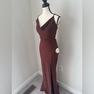 Elegant Brown Gown with Slit